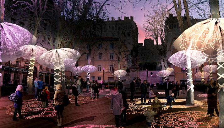 Tančící náměstí v Place Sathonay, Lyon 1